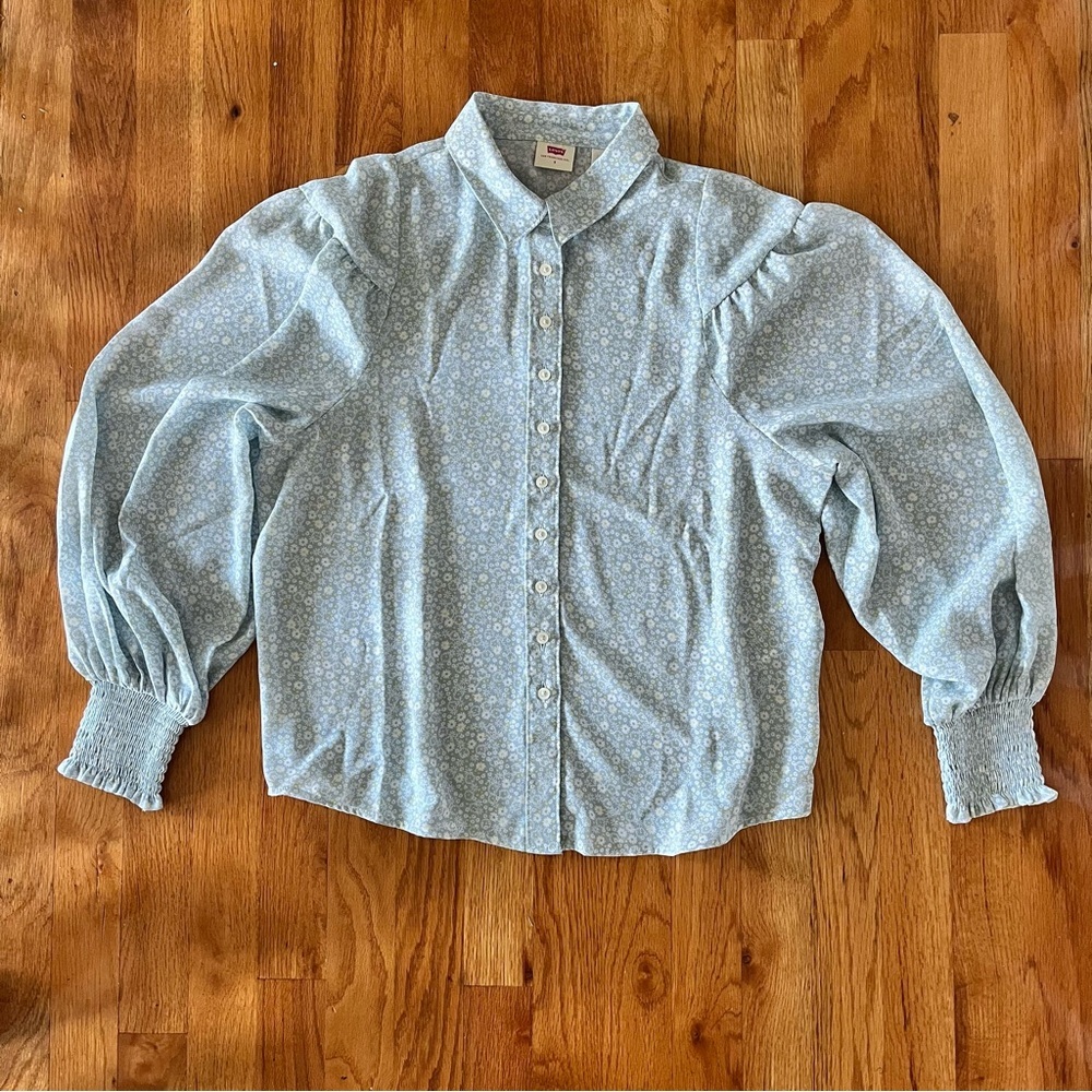 Levi's Women's Blue and Yellow Paislee Long Sleeve Blouse Top Size Small